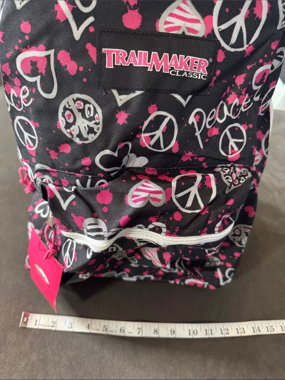 TrailMaker Classic Black Pink Peace & Love Backpack Padded Adjustable Straps NEW
